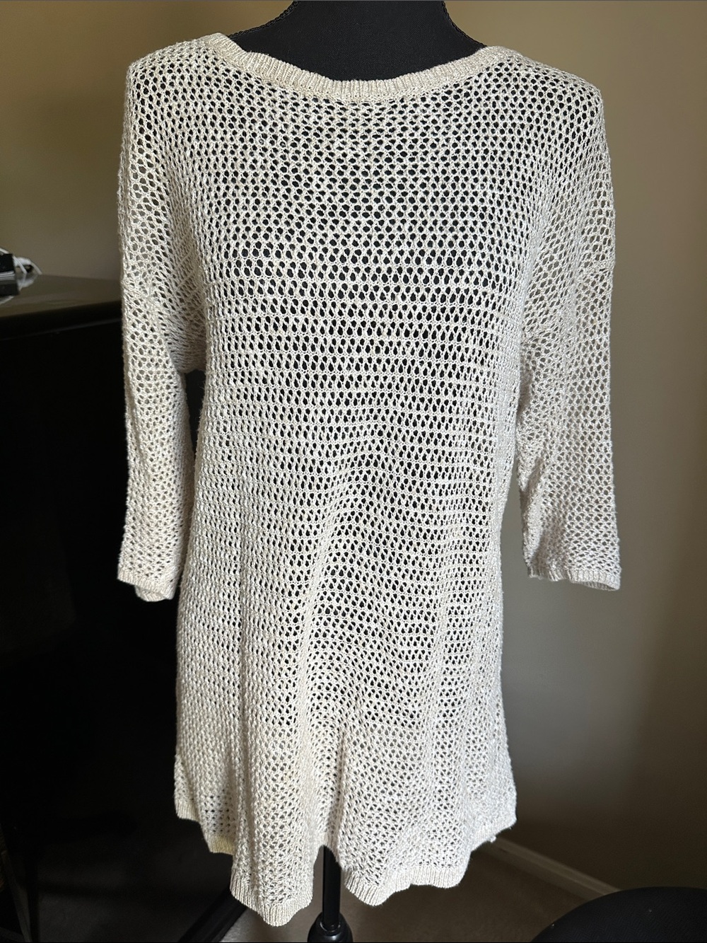 J. Jill Open-Knit Scoop Neck Sweater Tunic - Cream/ Tan